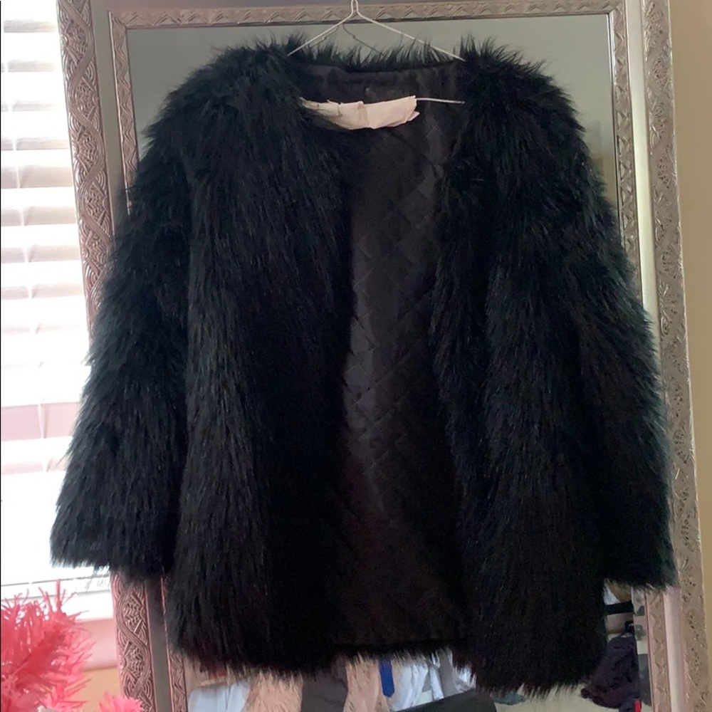 Black faux fur coat